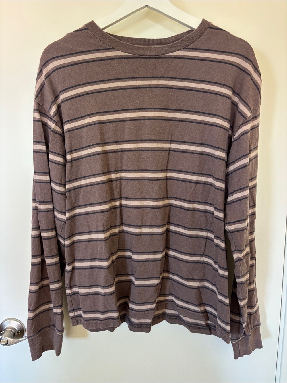Vintage Mens Large Striped Long-Sleeve Crewneck Shirt